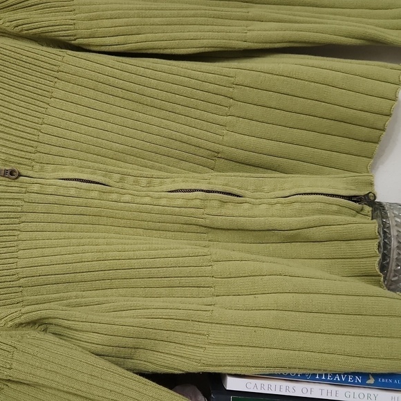 Silk/Cotton Green Ribbed Women's Sweater Career Preppy Feminine Large - Picture 6 of 10